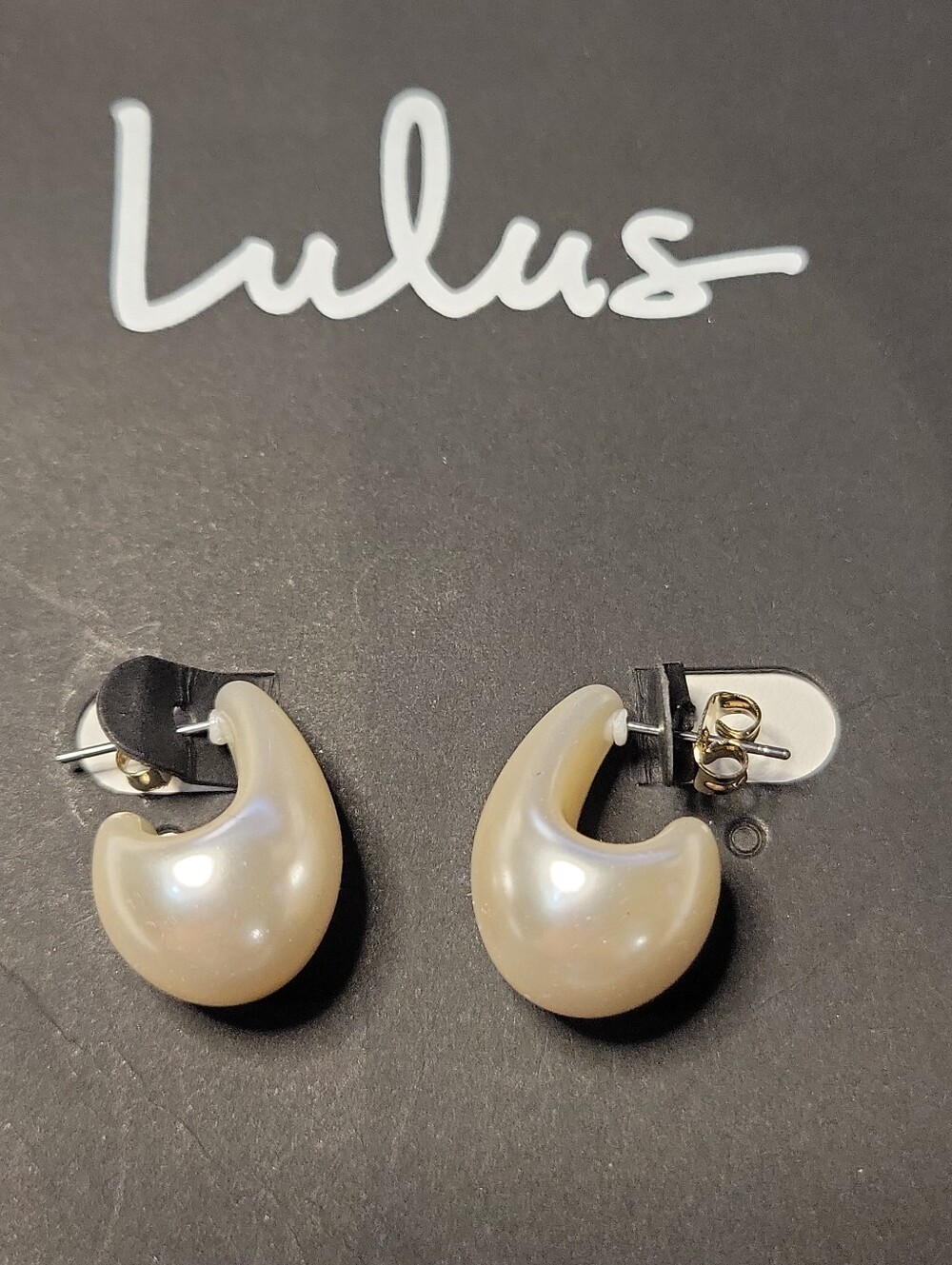 Lulu's White Pearl Crescent Hoop Stud Earrings